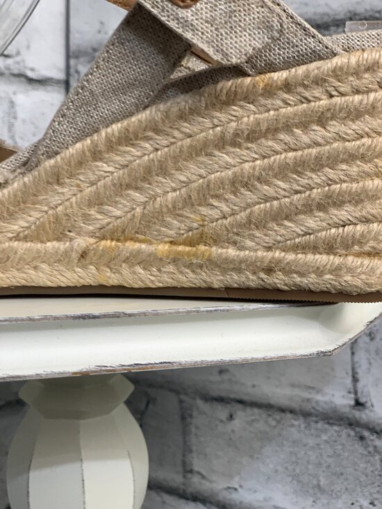 Lucky Brand Espadrille Wedge Sandals 9 Oatmeal Canvas Ankle Strap Open Toe Boho - Picture 12 of 12